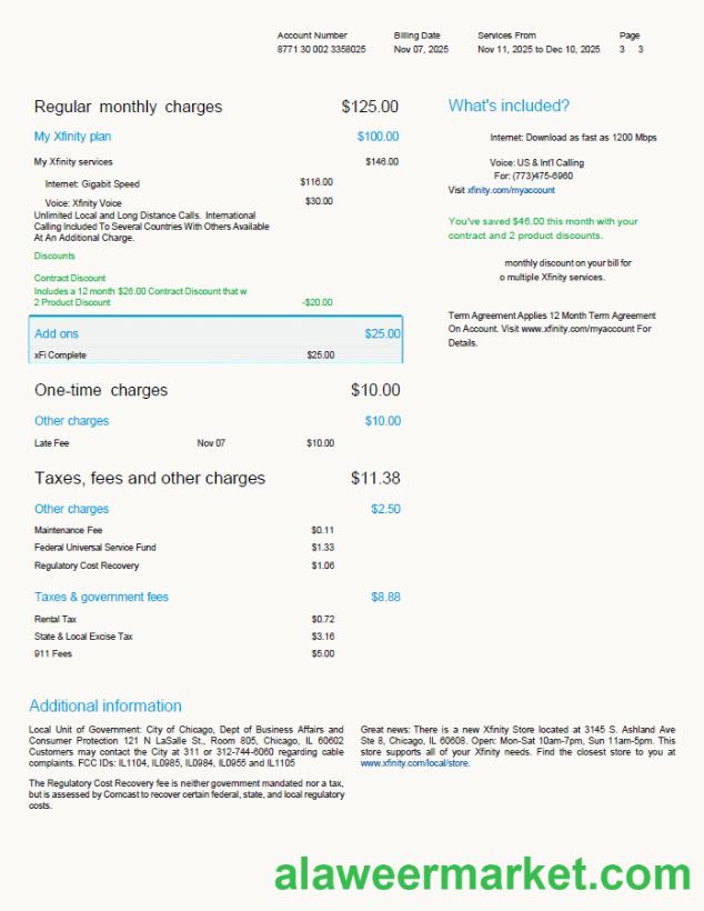 USA Xfinity utility bill template in Word and PDF formats, 3 pages, version 2, 3rd page